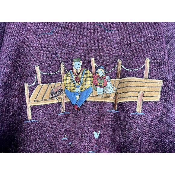 Vintage Angelo LeTrico Dad Sweater Embroidered Fishing Dog Red - 44/46 - Picture 2 of 5